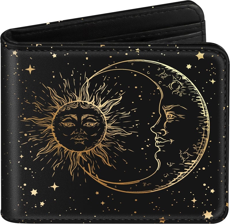 Funermei Cute Wallet for Women Girls Sun and Moon Leather Bifold Wallet Stars Space Aesthetic Credit Card Holder RFID Id Cash Slim Black Small Bi-fold Wallets with Coin Pocket for Teen Little Girl - Image 1